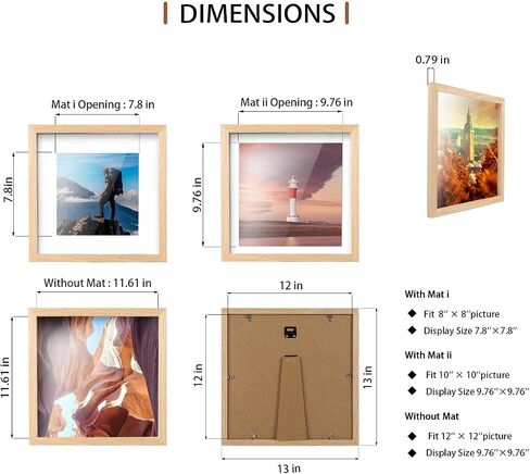 Picture Frames,Poster Frames,Display Pictures 8x8,10x10 With Mat or 12x12 Without Mat,Natural Solid Wood Frame,Hung On Walls Or Placed On Tables,Frames for Photos,Certificates. in Saudi Arabia
