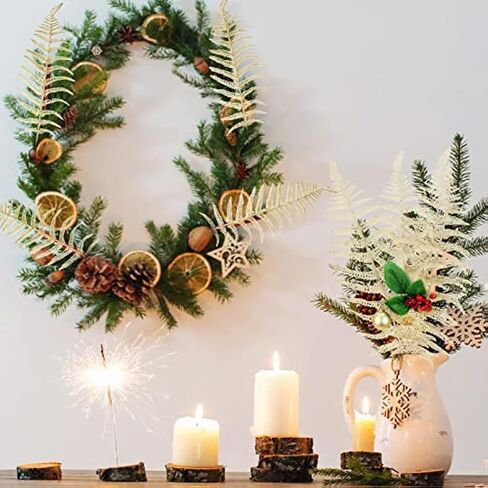 Yunsailing 40 Pcs Christmas Glitter Leaves Artificial Flashing Leaves Tropical Leaf Wedding Picks Flower Arrangements Wreath DIY Leaves Ornament for Wedding Party Xmas Decoration(Champagne Gold) in Saudi Arabia