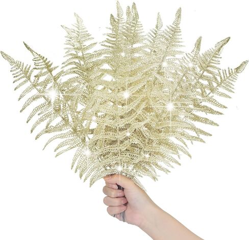 Yunsailing 40 Pcs Christmas Glitter Leaves Artificial Flashing Leaves Tropical Leaf Wedding Picks Flower Arrangements Wreath DIY Leaves Ornament for Wedding Party Xmas Decoration(Champagne Gold) in Saudi Arabia