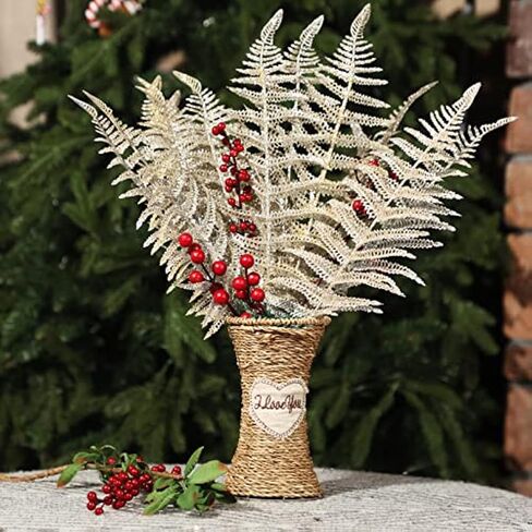 Yunsailing 40 Pcs Christmas Glitter Leaves Artificial Flashing Leaves Tropical Leaf Wedding Picks Flower Arrangements Wreath DIY Leaves Ornament for Wedding Party Xmas Decoration(Champagne Gold) in Saudi Arabia