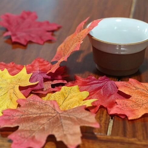 Ecuupas 100Pcs Fall Artificial Maple Bright Yellow Artificial Leaves Autumn Fake Maple Lifelike Artificial Thanksgiving Day Autumn Leaf Decorations Wedding Party Props Party Table Decor Crafts(Yellow) in Saudi Arabia