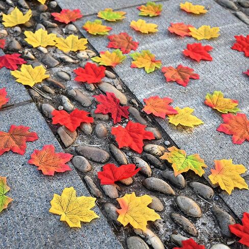 Ecuupas 100Pcs Fall Artificial Maple Bright Yellow Artificial Leaves Autumn Fake Maple Lifelike Artificial Thanksgiving Day Autumn Leaf Decorations Wedding Party Props Party Table Decor Crafts(Yellow) in Saudi Arabia