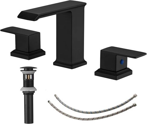 ماتي الأسود الحمام صنبور الشلال مقبض واحد ثقب واحد بالوعة الحمام صنبور مع المنبثقة استنزاف سطح جبل حمام الحنفية الحديثة التجارية مع غطاء لوحة in Kuwait