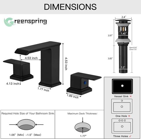 ماتي الأسود الحمام صنبور الشلال مقبض واحد ثقب واحد بالوعة الحمام صنبور مع المنبثقة استنزاف سطح جبل حمام الحنفية الحديثة التجارية مع غطاء لوحة in Kuwait