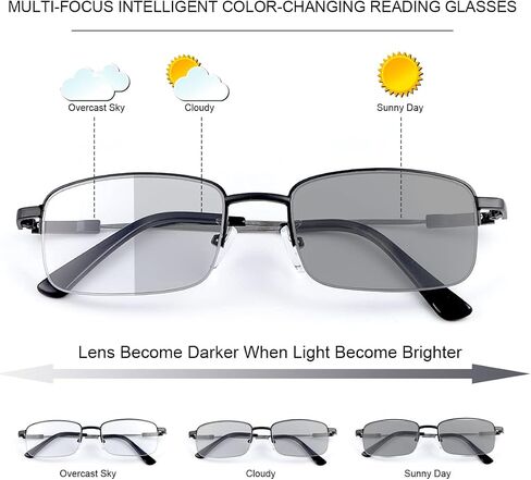 Photochromic Progressive Multifocus Reading Glasses UV Protection Anti Blue Light Transition Eyeglasses for Men Women in Saudi Arabia