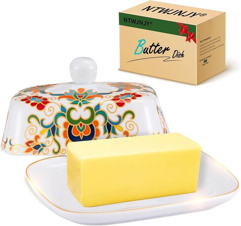 Butter Dish with Lid, butter dish with lid for countertop，Ceramic Butter container，Grilled flower craft butter Holder，butter tray(Butterfly Love Flower) in Saudi Arabia