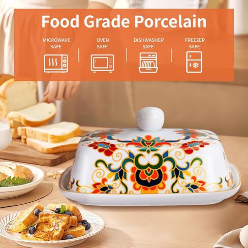 Butter Dish with Lid, butter dish with lid for countertop，Ceramic Butter container，Grilled flower craft butter Holder，butter tray(Butterfly Love Flower) in Saudi Arabia