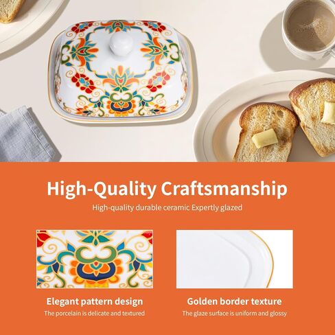 Butter Dish with Lid, butter dish with lid for countertop，Ceramic Butter container，Grilled flower craft butter Holder，butter tray(Butterfly Love Flower) in Saudi Arabia