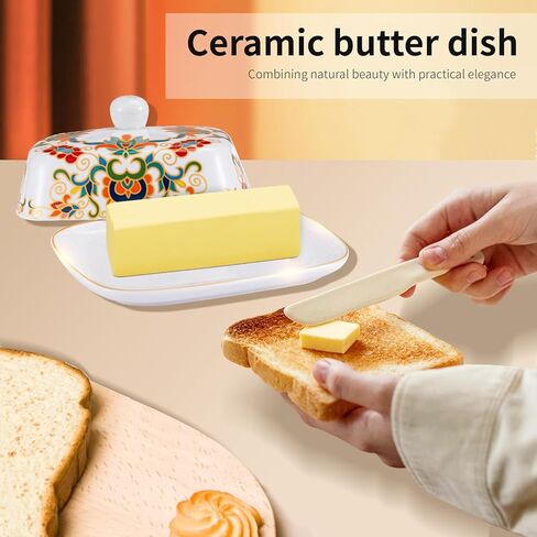 Butter Dish with Lid, butter dish with lid for countertop，Ceramic Butter container，Grilled flower craft butter Holder，butter tray(Butterfly Love Flower) in Saudi Arabia