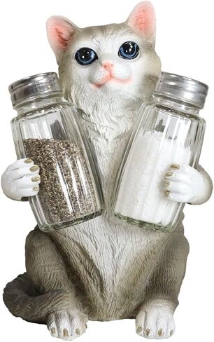 Ebros Gift Furry Feline Kitty Cat Glass Salt And Pepper Shakers Holder Figurine 8.25"H Crazy For Cats Kitten Animal Pet Decor For Kitchen And Dining Entertainment (Gray Tabby) in Saudi Arabia