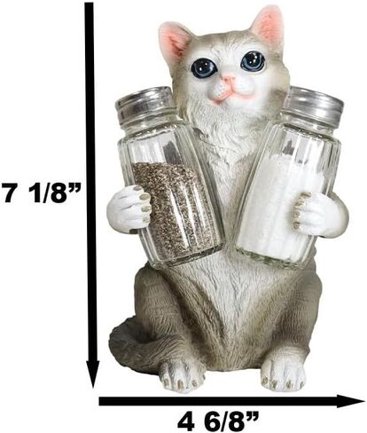 Ebros Gift Furry Feline Kitty Cat Glass Salt And Pepper Shakers Holder Figurine 8.25"H Crazy For Cats Kitten Animal Pet Decor For Kitchen And Dining Entertainment (Gray Tabby) in Saudi Arabia