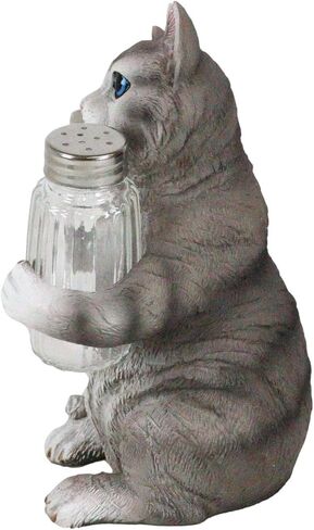 Ebros Gift Furry Feline Kitty Cat Glass Salt And Pepper Shakers Holder Figurine 8.25"H Crazy For Cats Kitten Animal Pet Decor For Kitchen And Dining Entertainment (Gray Tabby) in Saudi Arabia