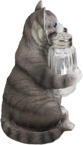 Ebros Gift Furry Feline Kitty Cat Glass Salt And Pepper Shakers Holder Figurine 8.25"H Crazy For Cats Kitten Animal Pet Decor For Kitchen And Dining Entertainment (Gray Tabby) in Saudi Arabia