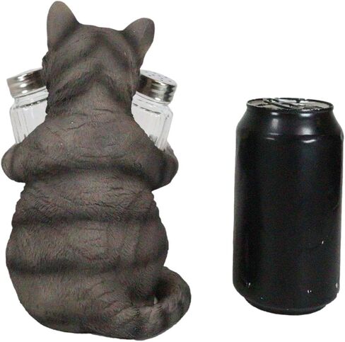Ebros Gift Furry Feline Kitty Cat Glass Salt And Pepper Shakers Holder Figurine 8.25"H Crazy For Cats Kitten Animal Pet Decor For Kitchen And Dining Entertainment (Gray Tabby) in Saudi Arabia