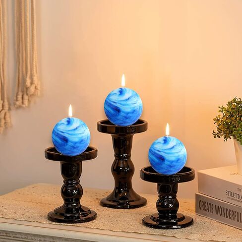 Tie-dye Turquoise Rustic Ball Pillar Candles-3 Inch Unscented Round Candles for Wedding Decoration, Celebrations, Holiday Candles, and Home Decor - Set of 3 Paraffin Sphere Candles in Kuwait