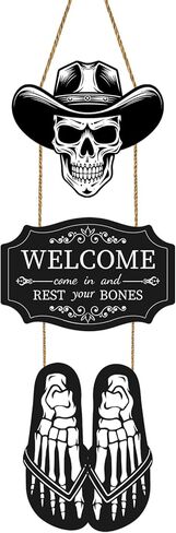 ديكورات باب الهالوين، هيكل عظمي للهالوين، ديكور جداري، علامة باب جمجمة خشبية للهالوين، علامة ترحيب للهالوين، شماعة باب للهالوين، إكليل باب للهالوين لحفلة الشرفة، ديكور منزلي داخلي مخيف للهالوين in Kuwait