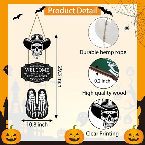 ديكورات باب الهالوين، هيكل عظمي للهالوين، ديكور جداري، علامة باب جمجمة خشبية للهالوين، علامة ترحيب للهالوين، شماعة باب للهالوين، إكليل باب للهالوين لحفلة الشرفة، ديكور منزلي داخلي مخيف للهالوين in Kuwait