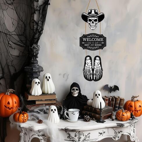 ديكورات باب الهالوين، هيكل عظمي للهالوين، ديكور جداري، علامة باب جمجمة خشبية للهالوين، علامة ترحيب للهالوين، شماعة باب للهالوين، إكليل باب للهالوين لحفلة الشرفة، ديكور منزلي داخلي مخيف للهالوين in Kuwait