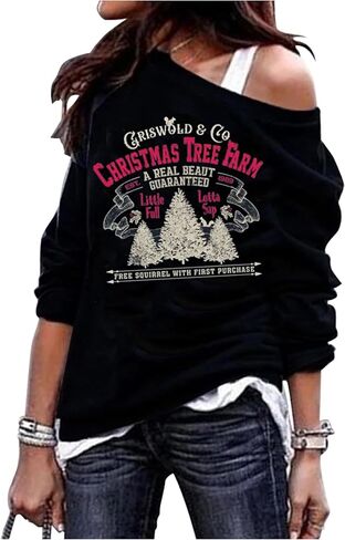 CHUNTIANRAN Women's Casual Off Shoulder Sweatshirt Tops Funny Plaid Christmas Tree Raglan Shirts Slash Neck Loose Blouse in Kuwait