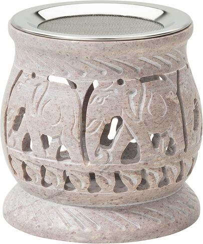 Soapstone Incense Burner with Strainer | 3.34 Inch Height & 3.15 Inch Diameter | Handmade Natural Stone Incense Holder for Gentle Aromatherapy with Tea Light | Decorative Meditation Accessory in Saudi Arabia