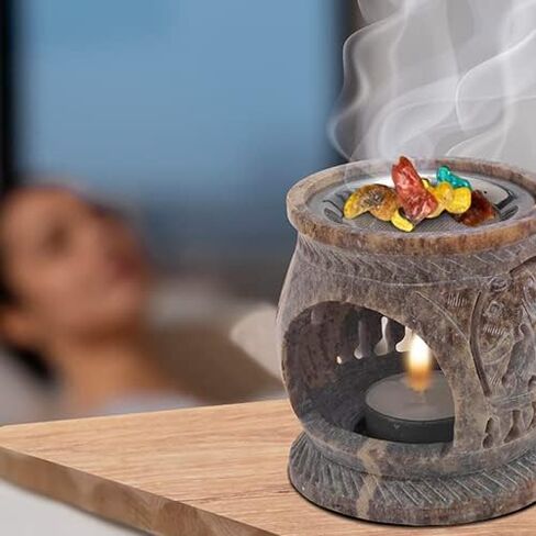 Soapstone Incense Burner with Strainer | 3.34 Inch Height & 3.15 Inch Diameter | Handmade Natural Stone Incense Holder for Gentle Aromatherapy with Tea Light | Decorative Meditation Accessory in Saudi Arabia