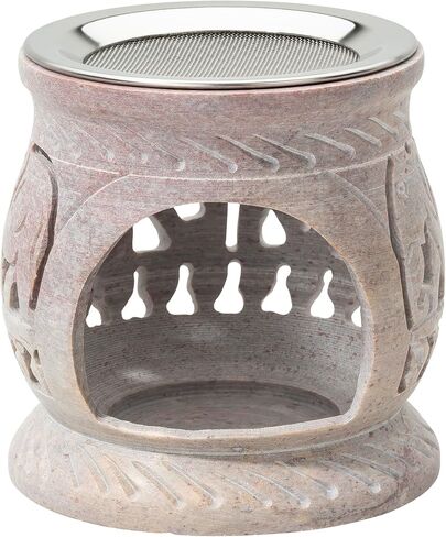 Soapstone Incense Burner with Strainer | 3.34 Inch Height & 3.15 Inch Diameter | Handmade Natural Stone Incense Holder for Gentle Aromatherapy with Tea Light | Decorative Meditation Accessory in Saudi Arabia