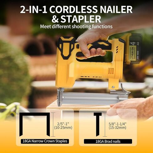 Cordless Nail Gun Compatible with Dewalt 20V MAX Battery, 18GA 5/8 to 1-1/4 Inch, 2 in 1 Brad Nailer/Narrow Crown Stapler, Brushless Motor, Lightweight for Home Improvement DIY and Woodworking in Kuwait