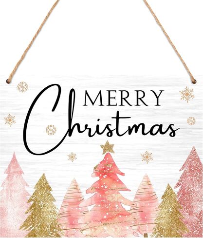 لافتة معلقة لديكورات عيد الميلاد المجيد باللون الوردي، لافتة شجرة عيد الميلاد لمنزل المزرعة، ديكورات جدارية للباب الأمامي، هدايا السنة الجديدة، لوازم احتفالات عيد الميلاد الشتوي-J09 in Kuwait