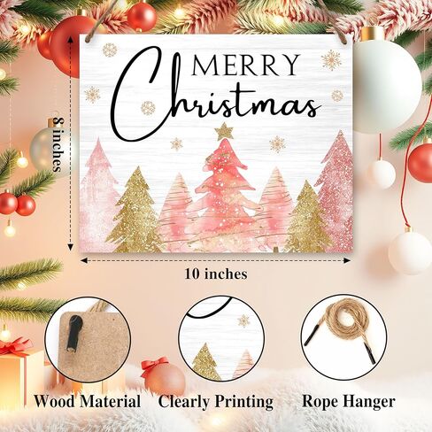 لافتة معلقة لديكورات عيد الميلاد المجيد باللون الوردي، لافتة شجرة عيد الميلاد لمنزل المزرعة، ديكورات جدارية للباب الأمامي، هدايا السنة الجديدة، لوازم احتفالات عيد الميلاد الشتوي-J09 in Kuwait