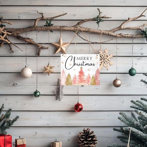 لافتة معلقة لديكورات عيد الميلاد المجيد باللون الوردي، لافتة شجرة عيد الميلاد لمنزل المزرعة، ديكورات جدارية للباب الأمامي، هدايا السنة الجديدة، لوازم احتفالات عيد الميلاد الشتوي-J09 in Kuwait