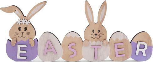 ToBeIT عيد الفصح الأرنب الخشب ديكور عيد الفصح علامات الخشب الطبيعي الأرانب شكل علامات عيد الفصح منضدية ديكور ريفي الخشب المركزية لغرفة الطعام مطبخ المزرعة (نمط 3) in Kuwait