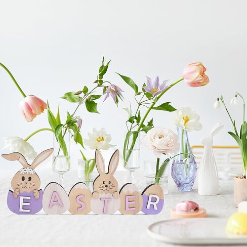 ToBeIT عيد الفصح الأرنب الخشب ديكور عيد الفصح علامات الخشب الطبيعي الأرانب شكل علامات عيد الفصح منضدية ديكور ريفي الخشب المركزية لغرفة الطعام مطبخ المزرعة (نمط 3) in Kuwait