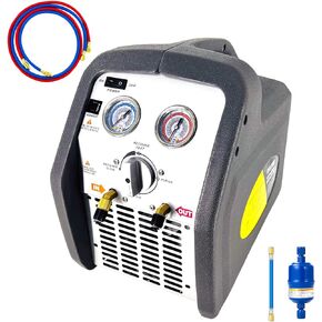 110V-120V 60Hz Single Cylinder Refrigerant Recovery Machine, 3/4HP Oil-less Freon Recycling Unit, With Two Rubbers Hoses, Applied in Automotive/Household HVAC System (Grey)
