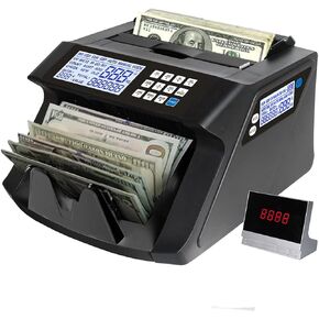 PRO 6500 Money Counter Machine Mixed Bill Denomination, Professional Value Counting, Cash Currency Count, Counterfeit Detector, Serial Number Reader