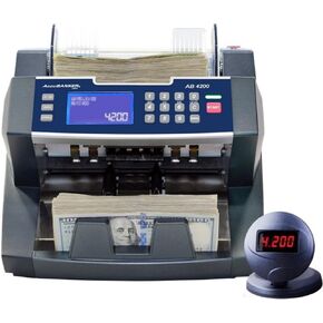 AccuBANKER AB4200MGUV Bill Counter Machine, 300 Bills Hopper Capacity Variable Counting Speeds up to 1,800 Bills/Min with 3-Point Counterfeit Detector Magnetic Ultraviolet, Commercial Grade, UL & CE