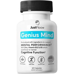 JustFloow Genius Mind® Nootropic Brain Supplement, Support Cognitive Function, Energy Levels, Focus & Memory Function - 17 Brain Boosting Ingredients Including Lions Mane, Bacopa, Ginkgo & Vitamin B12 in Saudi Arabia