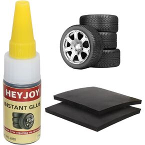 Black Tire Glue with Patch, Sidewall Emergency External Tire Repair Kit, Puncture Repair Anywhere for Tubeless Tires Rubber for ATV UTV Off-road Vehicles Car Motorcycle Tractors Van Trailer Lawn Mower
