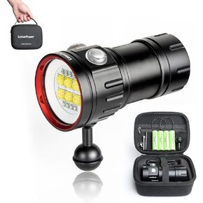 Diving Flashlight, L12 8000Lumens Dive Light,100m Underwater Video Light, Scuba Dive Lights, Underwater Flashlight with Type-C Charging for Professional Under Water Sports