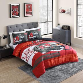 CS CATHAYSPORTS Cathay Sports Official NFL Licensed Denver Broncos Lateral 4-Piece Comforter & Sham Set - Full/Queen, Broncos Navy Blue/Orange (FCM30003DEN-FQ)