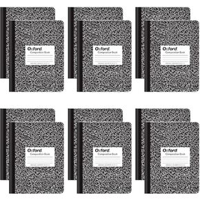 Oxford Composition Notebooks, Wide Ruled Paper, 9-3/4" x 7-1/2", Black Marble Covers, 100 Sheets, 12 per Pack (63795)