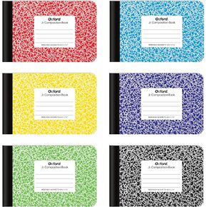 Oxford Jr. Composition Notebooks, Half Size, 4-7/8 x 7-1/2 Inches, Wide Ruled Paper, 80 Sheets, Assorted Primary Covers, 6 Pack (63779)