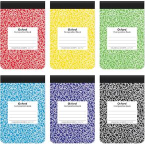 Oxford Jr. Composition Notebooks, Notebooks for School, School Supplies, Half Size, Kids Journal, 7-1/2 x 4-7/8 Inches, College Ruled Paper, 80 Sheets, Primary Marble Covers, 6 Pack (63774)