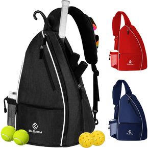ELEAMY Pickleball Bag for Women and Men, Large Capacity with Large Water Bottle and Phone Pocket, Pickleball Sling Bag