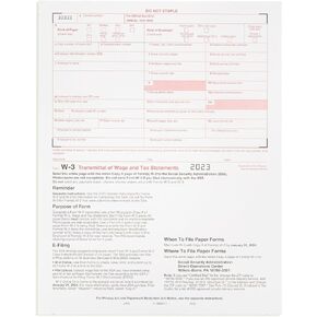 W3 Transmittal Tax Forms 2024, 10 Form W-3 Summary Laser Forms for Transmittal of Wage and Tax Statements, W-3 Forms, Compatible with QuickBooks and Accounting Software, 10 Pack