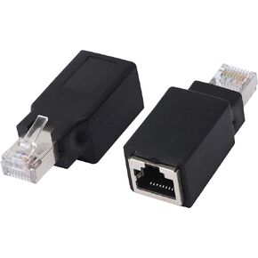 CERRXIAN 90 Degree Ethernet LAN RJ45 Male to Female, Right Angle Network Cat5 / Cat5e / Cat6 Extender Adapter(2-Pack) Black,(Up Angle)