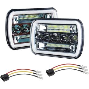 Super Bright Pair 7x6 5x7 Headlights 6052 6054 H5054 H6054 Hi/Low Sealed Beam White/Amber Halo Compatible With Ford E250 E350 E450 E150 F550 F600 F650 F700 F750 GMC Savana Chevy Express