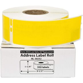 HOUSELABELS Compatible DYMO 30252 Yellow Address Labels (1-1/8" x 3-1/2"), Strong Permanent Adhesive, Compatible with DYMO LW 450, 4XL, Rollo & Zebra Desktop Printers, 10 Rolls /3500 Labels