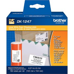 Brother Genuine DK-1247 Die-cut Large Shipping White Paper Labels for Brother QL Label Printers – 180 Labels per Roll 4.07" x 6.4" (103mm x 164 mm)