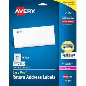 Avery Printable Return Address Labels with Sure Feed, 2/3" x 1-3/4", White, 1,500 Blank Mailing Labels (05195)