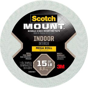 Scotch-Mount Indoor Double-Sided Mounting White Tape Mega Roll, 3/4 in x 350 in (29.1 ft), Features 3M Industrial Strength Adhesive, No Mess or Tools (110H-Long-DC)